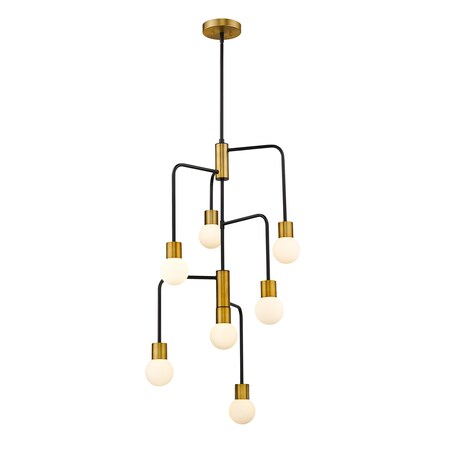 Neutra 7 Light Chandelier, Matte Black + Foundry Brass & Opal